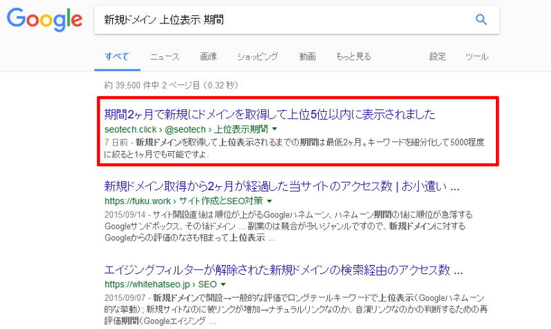 7日でGoogleの検索結果の2ページ目に表示